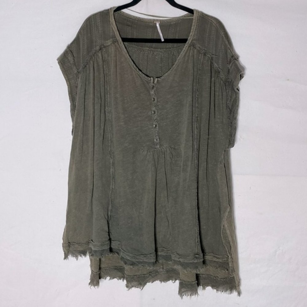 Free People Green Oversized Asteroids Henley Top S